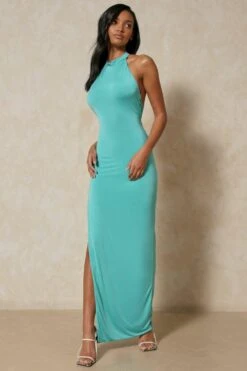 Double Layer Low Back Maxi Dress -Dress Sales Store aqua double layer low back maxi dress 3
