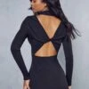 Asymmetric Twist Back Knitted Mini Dress -Dress Sales Store black asymmetric twist back knitted mini dress