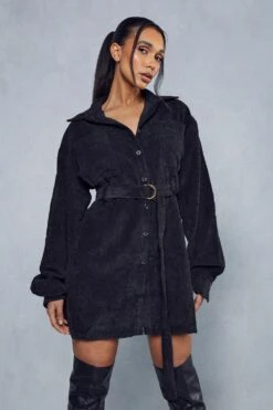 Balloon Sleeve Belted Cord Dress 12 Balloon Sleeve Belted Cord Dress -Dress Sales Store black balloon sleeve belted cord dress 4