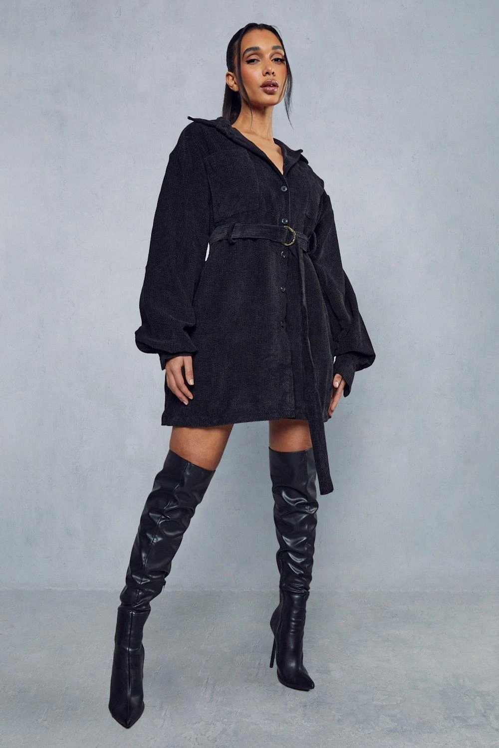 Balloon Sleeve Belted Cord Dress 3 Balloon Sleeve Belted Cord Dress