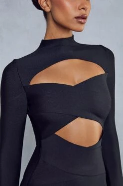 Bandage Cross Front Mini Dress -Dress Sales Store black bandage cross front mini dress 4