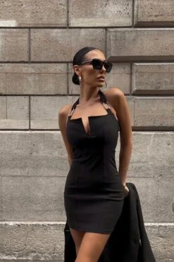 Chain Strap V Bar Halterneck Mini Dress