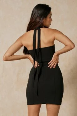 Chain Strap V Bar Halterneck Mini Dress -Dress Sales Store black chain strap v bar halterneck mini dress 3