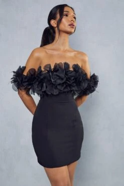 Corsage Off Shoulder Mini Dress -Dress Sales Store black corsage off shoulder mini dress 4