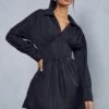 Corset Insert Plunge Shirt Dress