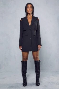 Cut Out Detail Blazer Dress -Dress Sales Store black cut out detail blazer dress 4