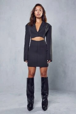 Cut Out Waist Detail Blazer Dress -Dress Sales Store black cut out waist detail blazer dress 3