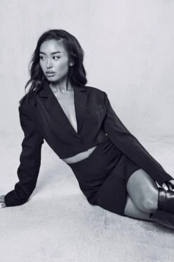 Cut Out Waist Detail Blazer Dress -Dress Sales Store black cut out waist detail blazer dress 4