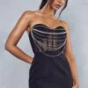 Diamante Drape Corset Bandeau Mini Dress -Dress Sales Store black diamante drape corset bandeau mini dress