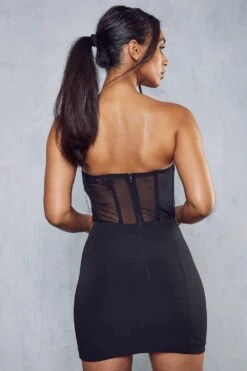 Diamante Drape Corset Bandeau Mini Dress -Dress Sales Store black diamante drape corset bandeau mini dress 2