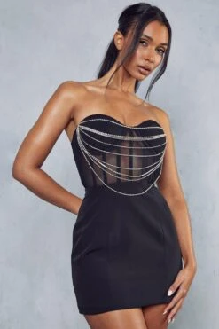 Diamante Drape Corset Bandeau Mini Dress