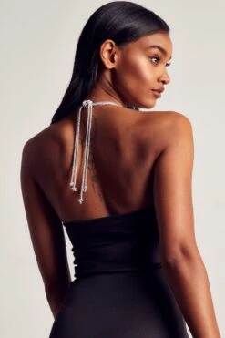 Diamante Lace Up Ruched Midi Dress -Dress Sales Store black diamante lace up ruched midi dress 5