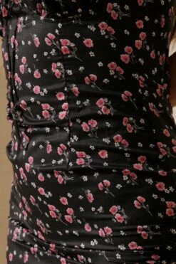 Ditsy Floral Ruched Cup Slip Dress -Dress Sales Store black ditsy floral ruched cup slip dress 5