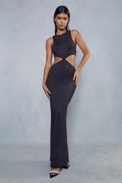 Double Layer Diamante Knot Back Maxi Dress -Dress Sales Store black double layer diamante knot back maxi dress 2