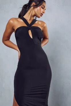 Double Layer Double Strap Midi Dress -Dress Sales Store black double layer double strap midi dress 4