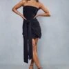 Double Layer Slinky Ruched Extreme Wrap Bandeau Mini Dress -Dress Sales Store black double layer slinky ruched extreme wrap bandeau mini dress