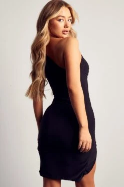 Double Layer Twist Ruched Midi Dress -Dress Sales Store black double layer twist ruched midi dress 2