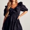 Extreme Frill Tiered Plunge Smock Dress 2 Extreme Frill Tiered Plunge Smock Dress -Dress Sales Store black extreme frill tiered plunge smock dress