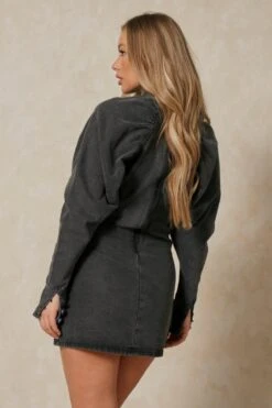 Extreme Puff Sleeve Denim Dress -Dress Sales Store black extreme puff sleeve denim dress 2