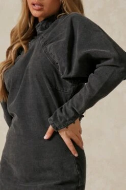 Extreme Puff Sleeve Denim Dress -Dress Sales Store black extreme puff sleeve denim dress 4