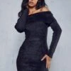 Eyelash Knit Bardot Mini Dress 2 Eyelash Knit Bardot Mini Dress -Dress Sales Store black eyelash knit bardot mini dress