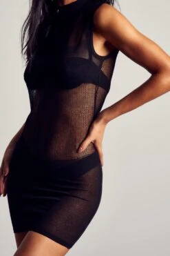 Fine Knit High Neck Sleeveless Mini Dress 8 Fine Knit High Neck Sleeveless Mini Dress -Dress Sales Store black fine knit high neck sleeveless mini dress 1