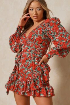 Floral Frill Wrap Dress 9 Floral Frill Wrap Dress -Dress Sales Store black floral frill wrap dress 3