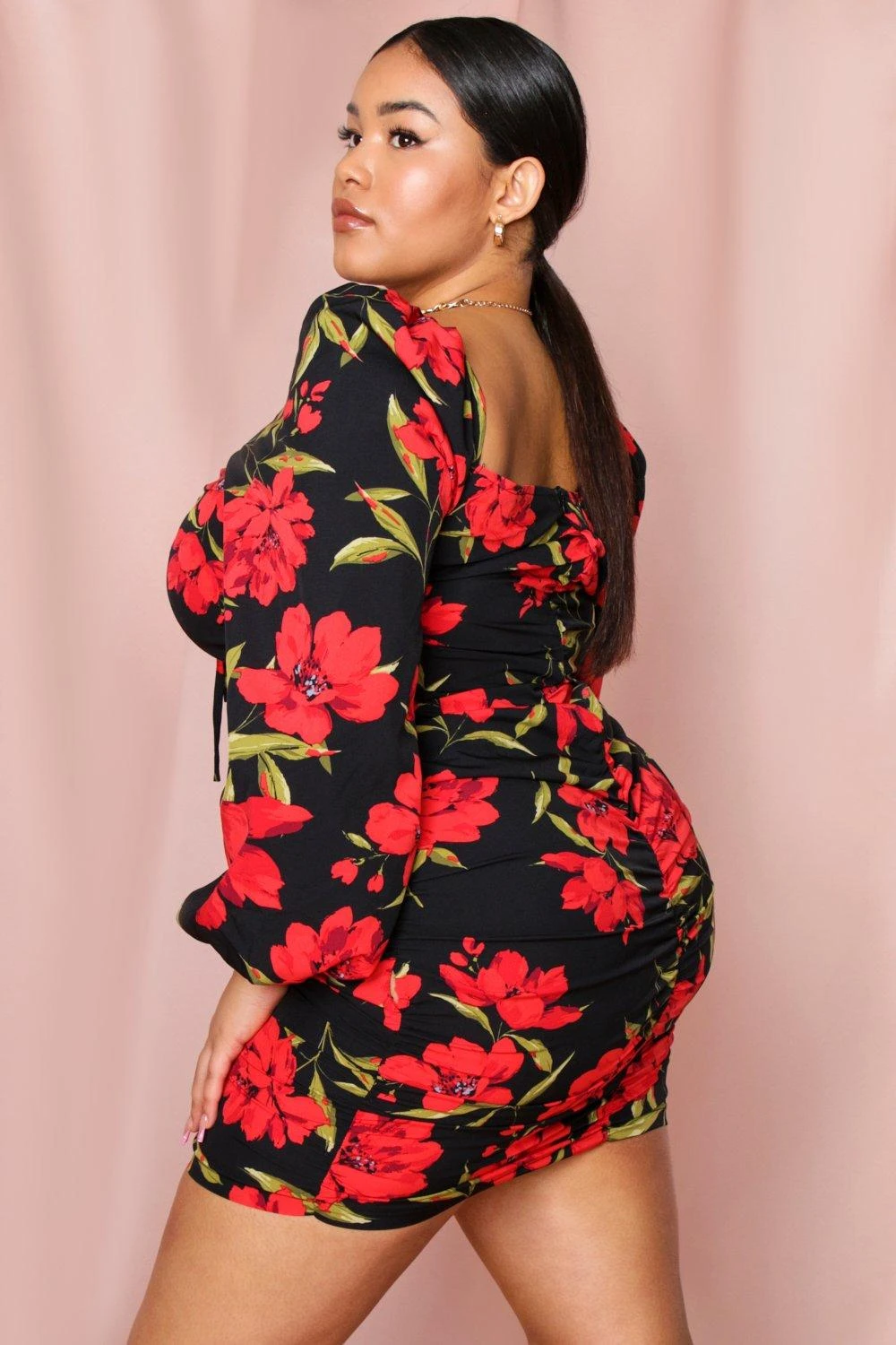 Floral Ruched Fruit Balloon Sleeve Dress 5 Floral Ruched Fruit Balloon Sleeve Dress - Image 3