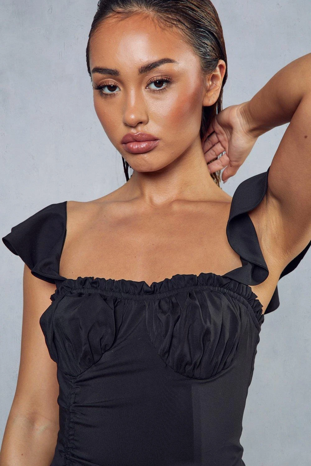 Frill Detail Ruched Mini Dress 4 Frill Detail Ruched Mini Dress - Image 2