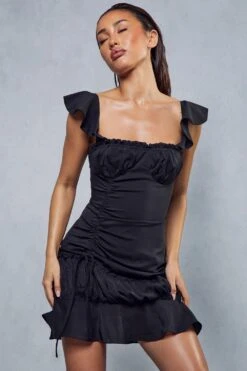 Frill Detail Ruched Mini Dress 12 Frill Detail Ruched Mini Dress -Dress Sales Store black frill detail ruched mini dress 4