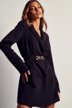 Gold Chain Belt Structured Blazer Dress