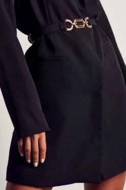 Gold Chain Belt Structured Blazer Dress 13 Gold Chain Belt Structured Blazer Dress -Dress Sales Store black gold chain belt structured blazer dress 5