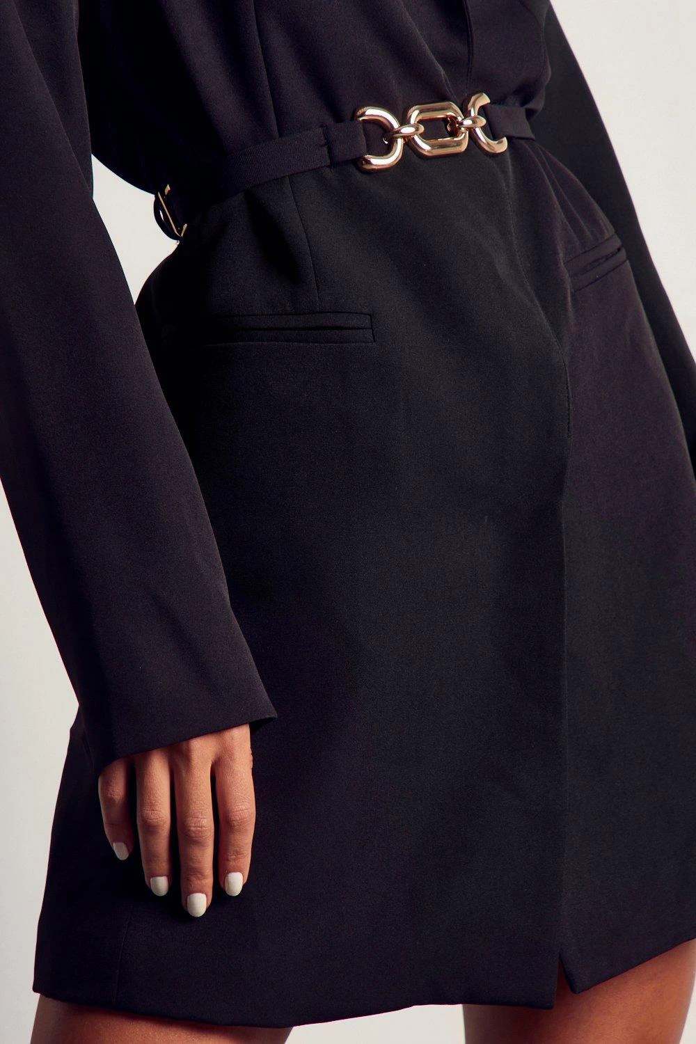 Gold Chain Belt Structured Blazer Dress 8 Gold Chain Belt Structured Blazer Dress - Image 6