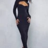 High Neck Cut Out Knitted Maxi Dress -Dress Sales Store black high neck cut out knitted maxi dress