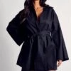 Kimono Sleeve Oversized Belted Shirt Dress -Dress Sales Store black kimono sleeve oversized belted shirt dress