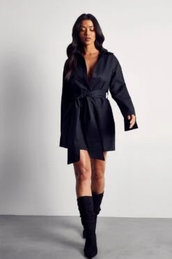 Kimono Sleeve Oversized Belted Shirt Dress -Dress Sales Store black kimono sleeve oversized belted shirt dress 3