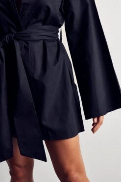 Kimono Sleeve Oversized Belted Shirt Dress -Dress Sales Store black kimono sleeve oversized belted shirt dress 4