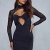 Lace Sleeve Cupped Cut Out Mini Dress -Dress Sales Store black lace sleeve cupped cut out mini dress