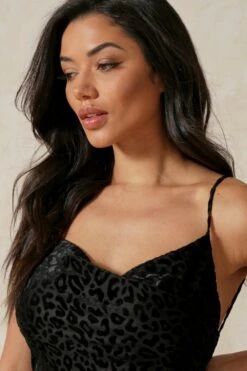 Leopard Velvet Devore Maxi Split Front Dress -Dress Sales Store black leopard velvet devore maxi split front dress 1