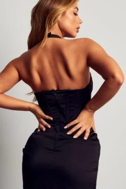 Lexi Wood Premium Satin Drape Corset Midi Dress -Dress Sales Store black lexi wood premium satin drape corset midi dress 5