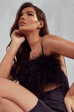 Maeve Premium Satin Feather Maxi Dress -Dress Sales Store black maeve premium satin feather maxi dress 3