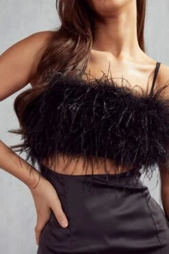 Maeve Premium Satin Feather Maxi Dress -Dress Sales Store black maeve premium satin feather maxi dress 4