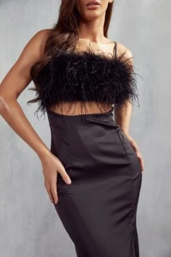 Maeve Premium Satin Feather Maxi Dress -Dress Sales Store black maeve premium satin feather maxi dress 5