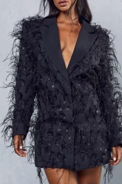 Margot Premium Feather Detail Blazer Dress -Dress Sales Store black margot premium feather detail blazer dress 5