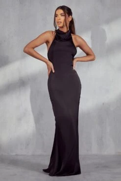 Meredith Premium High Neck Satin Gown