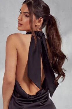 Meredith Premium High Neck Satin Gown -Dress Sales Store black meredith premium high neck satin gown 3