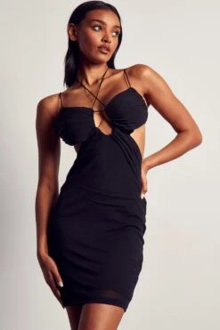Mesh Cut Out Multi Strap Bodycon Mini Dress -Dress Sales Store black mesh cut out multi strap bodycon mini dress 3