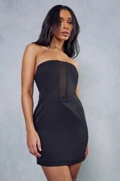 Mesh Insert Corset Mini Dress -Dress Sales Store black mesh insert corset mini dress 1 4