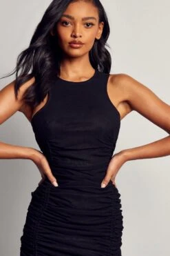 Mesh Ruched Side Sleeveless Dress 8 Mesh Ruched Side Sleeveless Dress -Dress Sales Store black mesh ruched side sleeveless dress 1