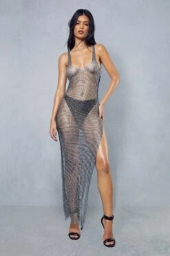 Miss Joslin Premium Fishnet Diamante Maxi Dress